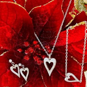 Brighton BELLA MIA Crystal Heart Reversible Necklace Bracelet Earrings RARE
